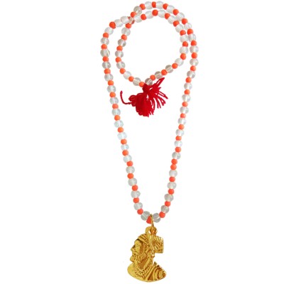 Yoga Energy Medication Coral Crystal With Chhatrapati Shivaji Maharaj Pendant Necklace Mala For Men